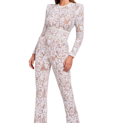 Damen-Jumpsuit mit tailliertem Schnitt und Spitzen-Details – weites Bein