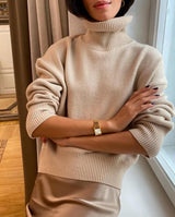 Damen Langarm-Turtleneck-Pullover – Beige