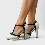 Damen-Pumps mit hohem Absatz und Fesselriemen – Weiß