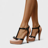 Damen-Pumps mit hohem Absatz und Fesselriemen – Rosa