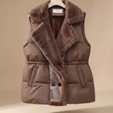 Asya | Damen Steppweste mit Fell Kragen und Taschen – Braun