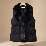 Asya | Damen Steppweste mit Fell Kragen und Taschen – Schwarz