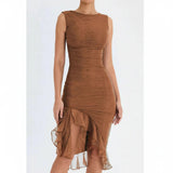 Charlotte Kleid – Elegantes Midi-Kleid aus Stretch-Mesh – Braune Charlotte