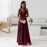 Aurelie | Damen Wickel Maxi Kleid Ärmellos – Burgunder