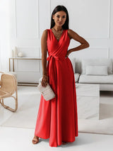 Aurelie | Damen Wickel Maxi Kleid Ärmellos – Rot
