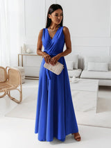 Aurelie | Damen Wickel Maxi Kleid Ärmellos – Blau
