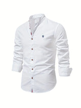 Herren Stehkragen Button Down Hemd - Stilvolles Langarm – White