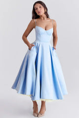 Damen Ärmelloses Korsett Midikleid - Eleganter Dinner Party Stil – Blau