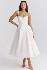 Damen Ärmelloses Korsett Midikleid - Eleganter Dinner Party Stil – Weiß