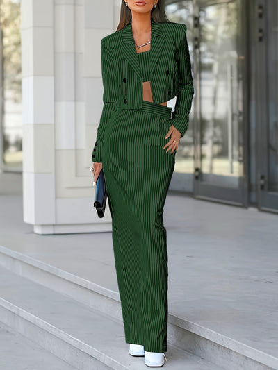 Stylisches Business Blazer Set mit Streifenmuster in Drei Teilen für Damen | Ideal für jeden Tag