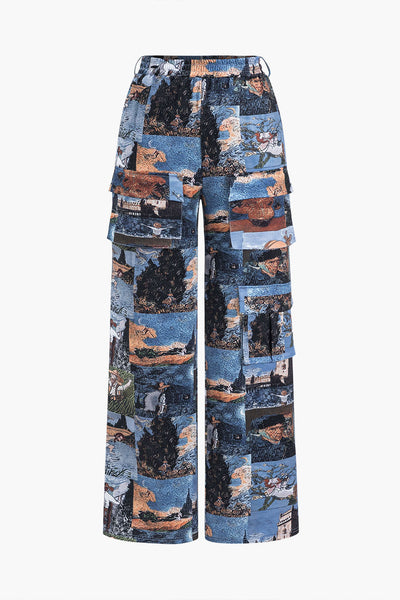 Andrea | Kunstvolle Corsage & Cargohose mit Retro-Print