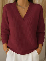 Alouina - Lässiger Waffelstrick-Pullover – Burgunder