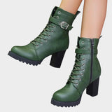 Evelyn | Markante Combat-Stiefeletten mit Schnürung und Blockabsatz – Grün