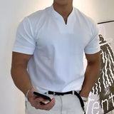 Herren Slim Fit V-Ausschnitt Poloshirt – Lässiges Stylisches Sommer Oberteil – Weiß
