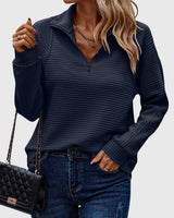 Christa | Damen Lässiger Langarm-Pullover mit Reißverschluss – Dunkelblau