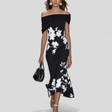 Midi-Kleid für Damen mit Print – Schwarz