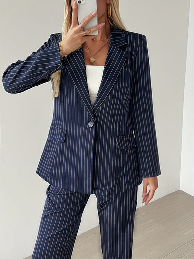 Elegantes Business Gestreiftes Hosenanzug Set in Blau für Damen | Ideal für das tägliche Tragen