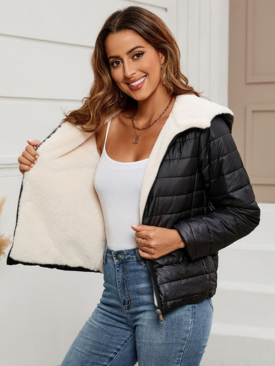 Lässige warme Wolljacke mit Kapuze und Polsterung für Damen |  Ideal für den Winter