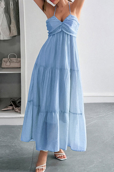 Lara® | Maxikleid mit Unifarbenem Halfter Hals und Bindung im lässigen Urlaubsstil