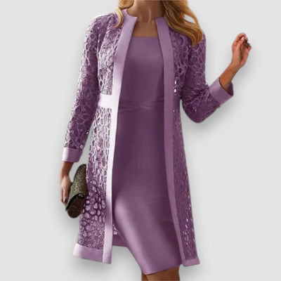 Lucy | Zweiteiliges Spitzen-Strickjacken-Kleid