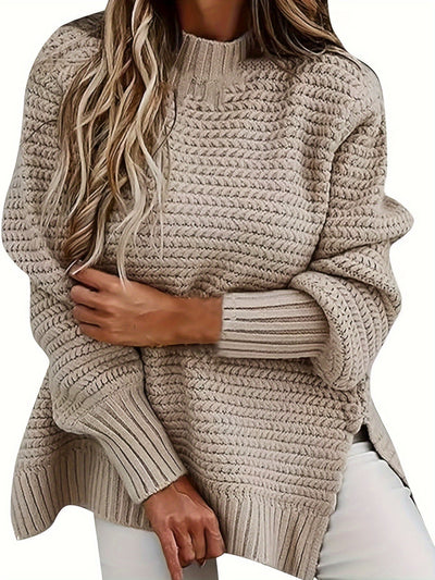 Lässiger Strickpullover aus Baumwolle mit Rollkragen und Geteilten Langen Ärmeln für Damen | Ideal für den Winter