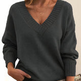 Rosie | Edler Damen V-Ausschnitt Strickpullover Mit Kaschmir-Mischung – Dunkelgrau
