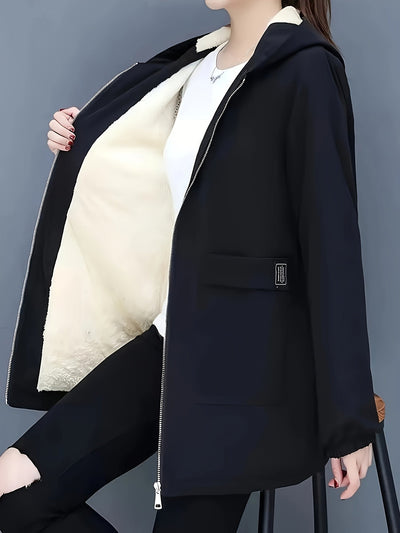 Lässige Halb-Lange Fleece Winterjacke mit Kapuze für Damen | Ideal für den Winter