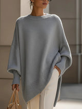 Hannah | Eleganter Oversized Damen Strickpullover Mit Fledermausärmeln – Grau