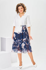 Logan | Premium Kleid aus Baumwolle und Seide – Blau