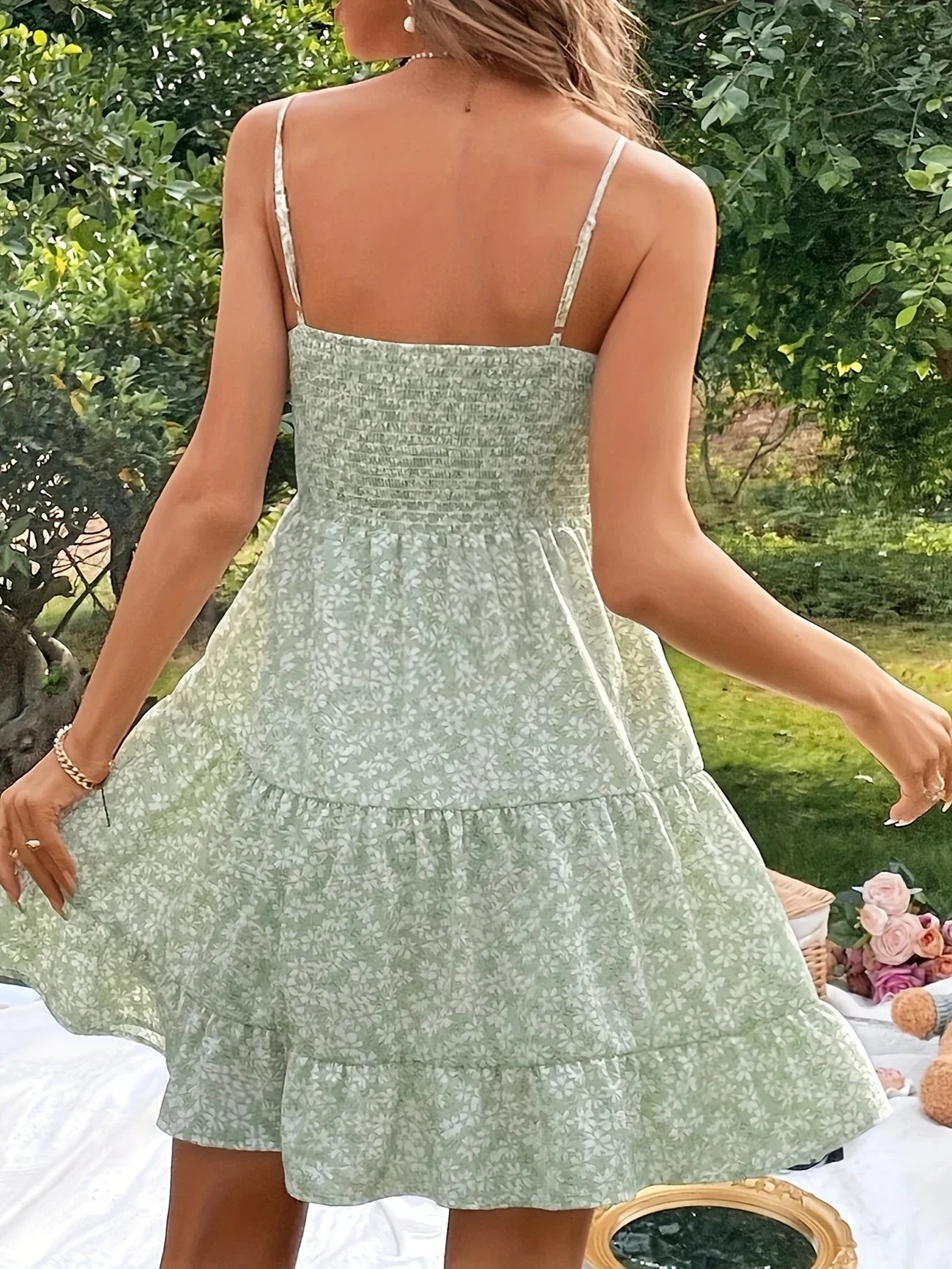 Elisheva | Schulternahes Maxikleid mit Blumenmuster und Rüschensaum