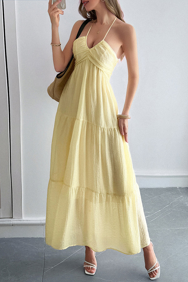 Lara® | Maxikleid mit Unifarbenem Halfter Hals und Bindung im lässigen Urlaubsstil