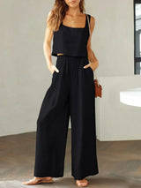 Isabella | Damen Set aus Top und Hose für stilvolle Outfits – Schwarz