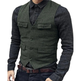 Balduin | Herren Trachtenweste V-Ausschnitt Slim Fit – Armeegrün