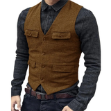 Balduin | Herren Trachtenweste V-Ausschnitt Slim Fit – Braun