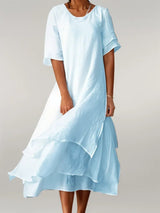 Katharina | Baumwoll Maxi Kleid Eleganter Rundhals Fließender Schnitt – Blau