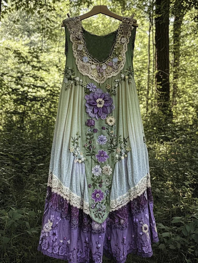 Evabella – Flickwerk-Kunst-Leinen-Tank Kleid