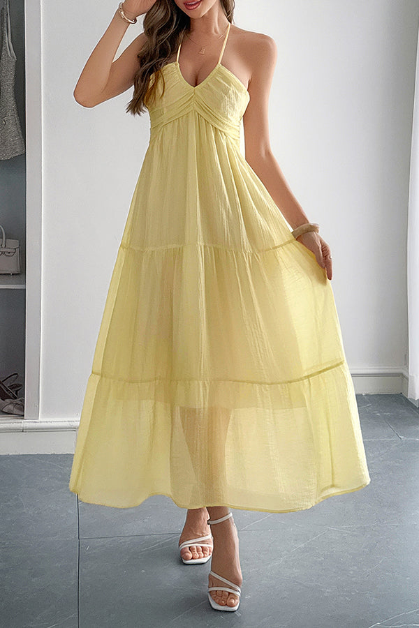 Lara® | Maxikleid mit Unifarbenem Halfter Hals und Bindung im lässigen Urlaubsstil