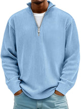Tobias | Stilvoller Herren Rippstrickpullover Mit Quarter-Zip – Blau