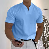 Herren Slim Fit V-Ausschnitt Poloshirt – Lässiges Stylisches Sommer Oberteil – Hellblau