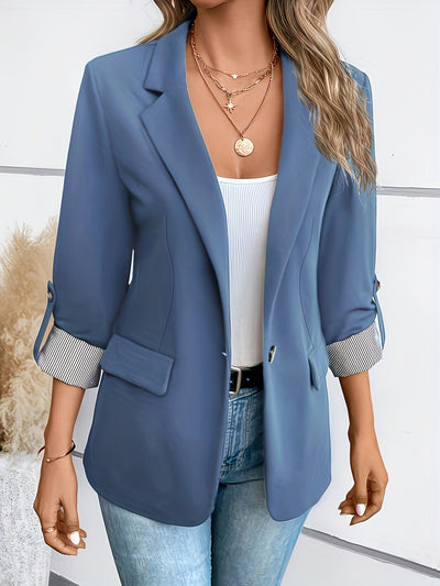 Eleganter Blazer Mit Reverskragen, Umgeschlagenen Ärmeln Und Seitentaschen Für Damen |  Ideal für das tägliche Tragen