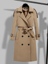 Jana | Damen Moderner Trenchcoat mit Gürtel und Schal – Khaki
