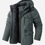 Benedikt | Herren Winterjacke mit Kapuze, Fleece und Windschutz – Grau