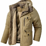 Benedikt | Herren Winterjacke mit Kapuze, Fleece und Windschutz – Khaki