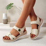 Benita | Damen Plateausandale Klettverschluss – Beige