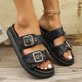 Bequeme Damen Sandalen Mit Schnallen – Schwarz