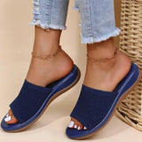 Bequeme Slide-Sandalen Damen – Marineblau