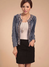 Lena | Übergangsjacke Damen Kurze Jeansjacke Blau mit Strass – Blau