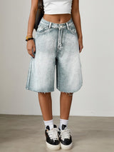 Bermuda Jeans Shorts Damen High Waist – Hellblau
