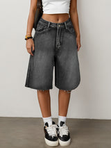 Bermuda Jeans Shorts Damen High Waist – Grau