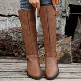 Calixta | Damen kniehohe Stiefel mit Doppelschnallen – Braun